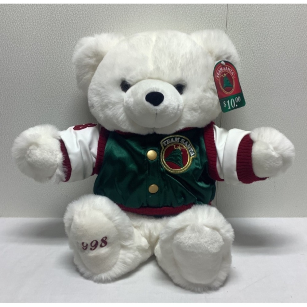 NWT VTG 1998 Kmart Christmas Bear Team Santa White Plush Stuffed Teddy Bear